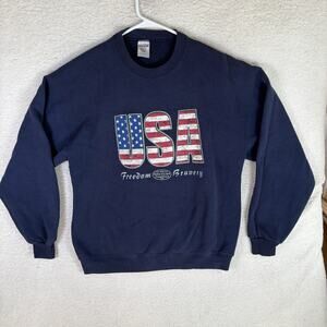 Vintage Jerzees USA Sweatshirt Mens Large Blue American Flag Freedom Crew Neck